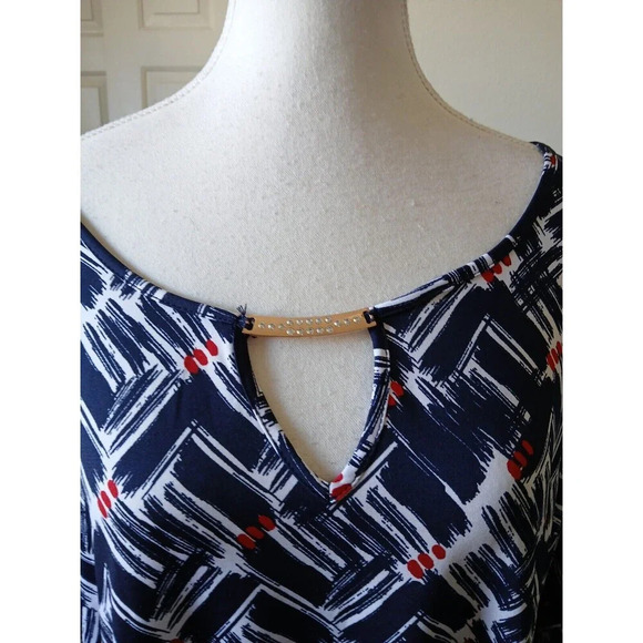 Always Indigo Womens Blouse 2X Colorful Mutiprint 3/4 Bell Sleeve With Keyhol - Picture 7 of 16